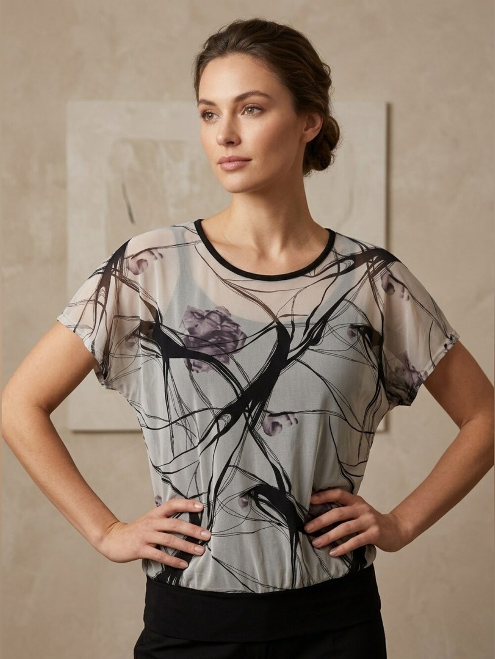Ricki's L Abstract Floral Shirt Sleeve Top